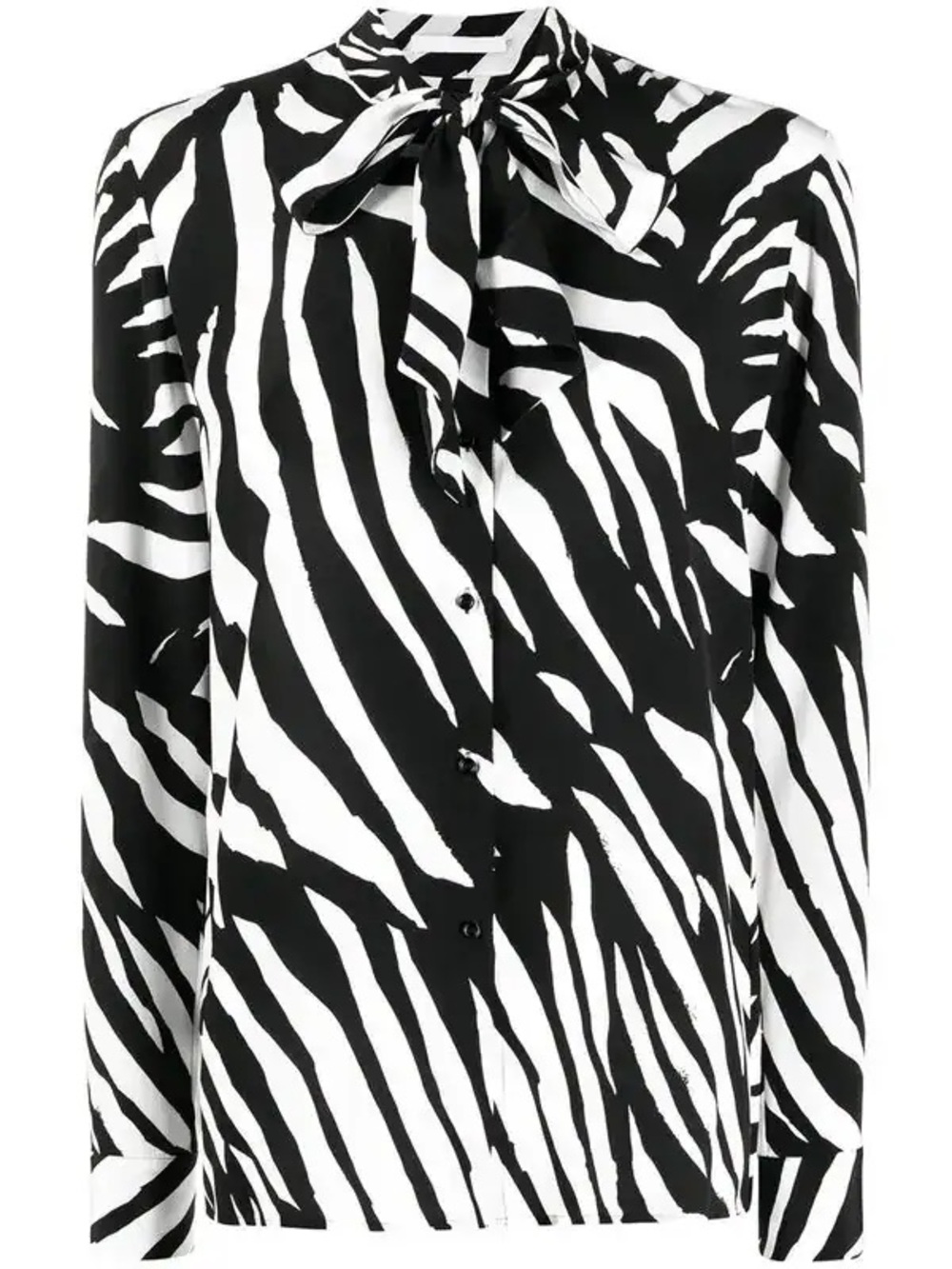 Boss Black and White Zebra-Print Blouse with Tie Neck